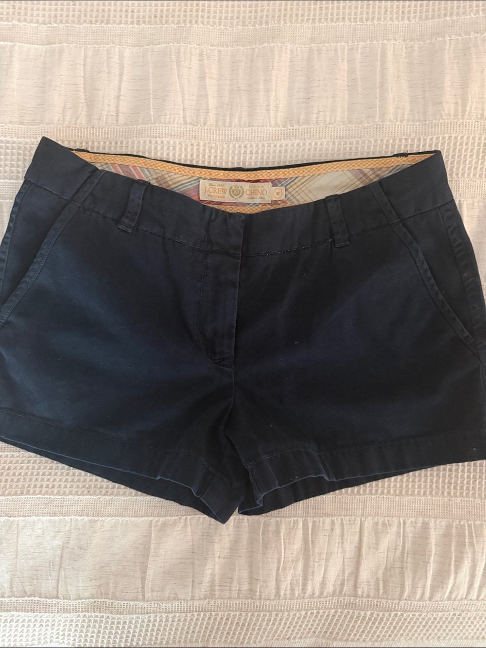 J. Crew Navy Chino Bermuda Shorts with inside Plaid Waistband